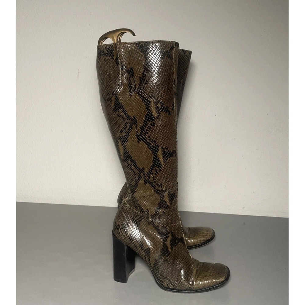 Enrico Antinori Snake Embossed Leather Knee High Boots EU 37.5 Old Money